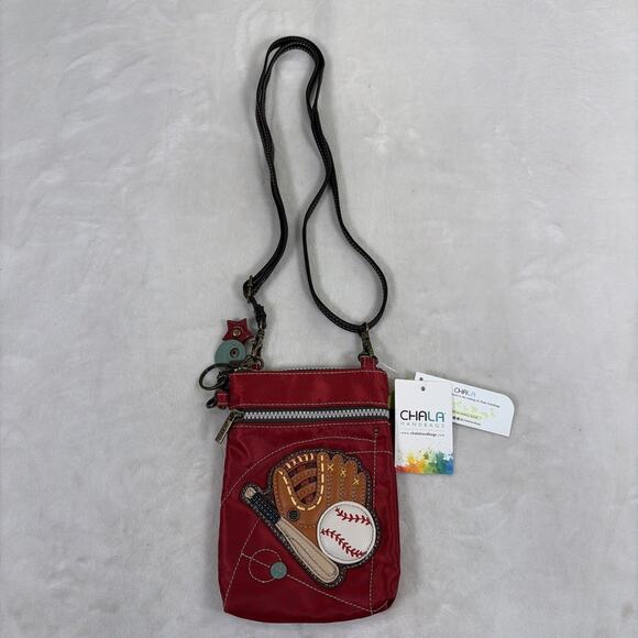 NWT Chala Crossbody Cellphone Bag Purse Baseball Theme W/tags, RFID Lining Chrty - Picture 1 of 16